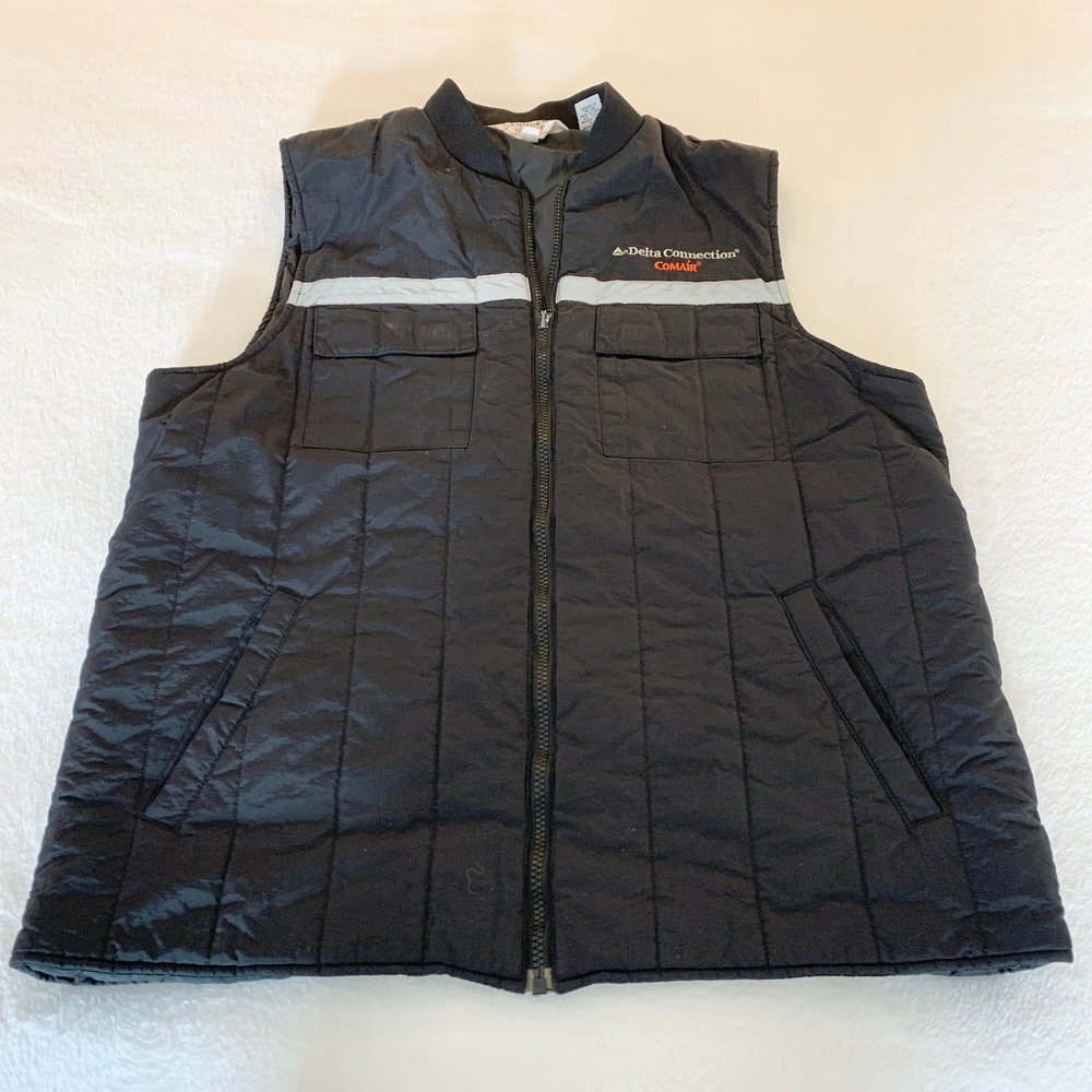 Uniform Group Delta Connection Comair Vest Mens Size M Black Quilted Nylon Y2K